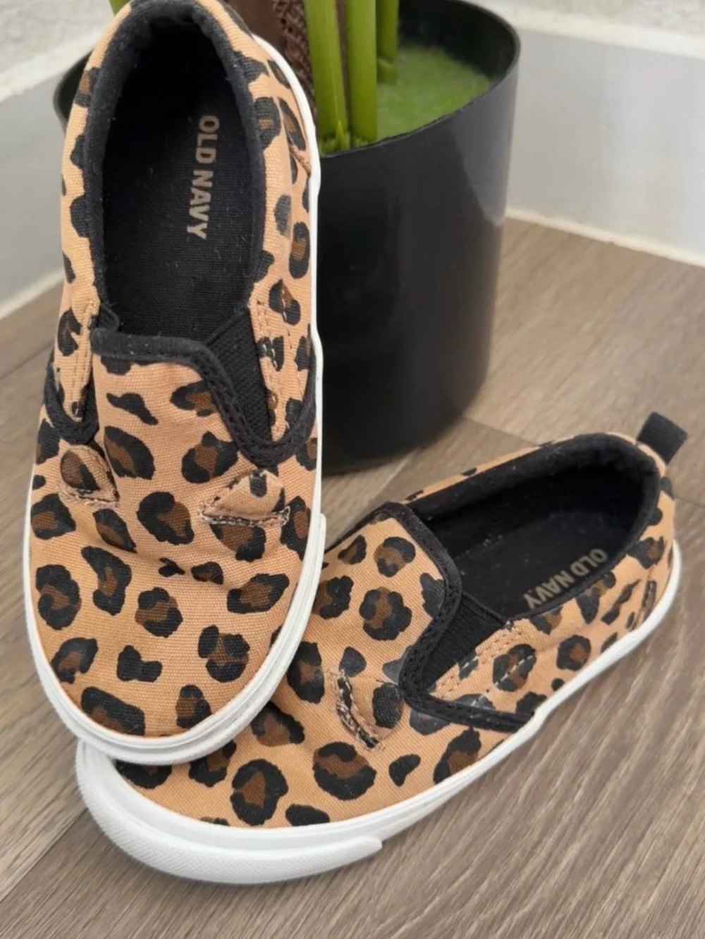 Old Navy Kids Leopard Print Slip-On Sneakers - Tan and Black